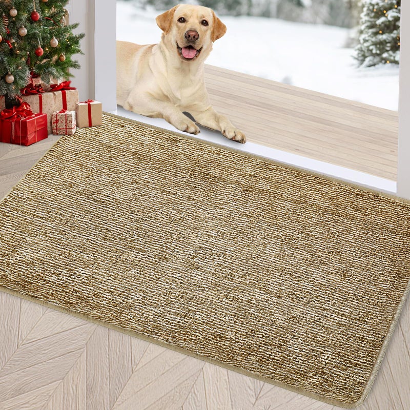REFETONE Indoor Doormat, Front Door Mat 20"x32" Absorbent Rubber Backing Non Slip Back Door Mats, Washable Low-Profile Inside Floor Mat Door Rugs for Entryway, Resist Dirt Mud Mat for Dogs, Coffee - Image 1